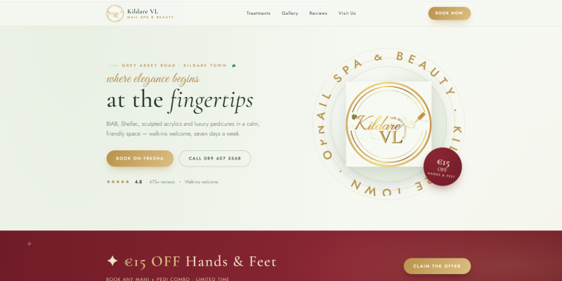 Nail Spa Website Design V2 — Kildare VL Nail Spa & Beauty, Ireland website preview