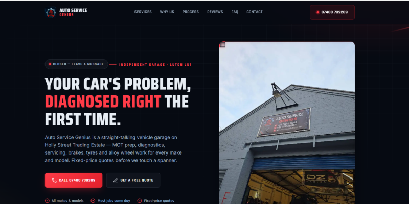 Auto Garage Website Design — Auto Service Genius, Luton UK website preview