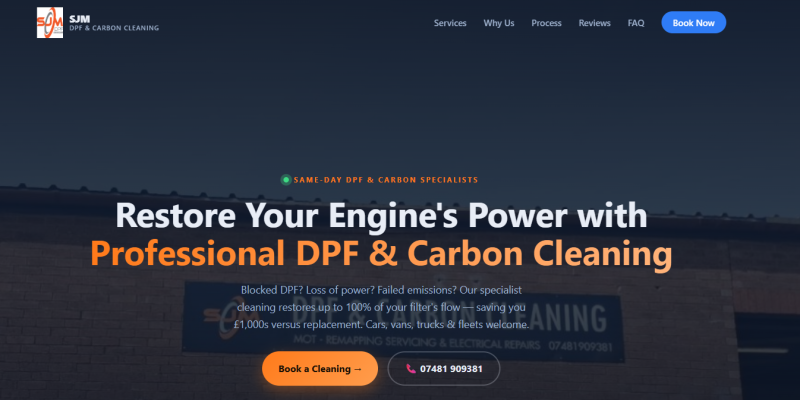 SJM DPF & Carbon Cleaning — Local SEO Landing Page website preview