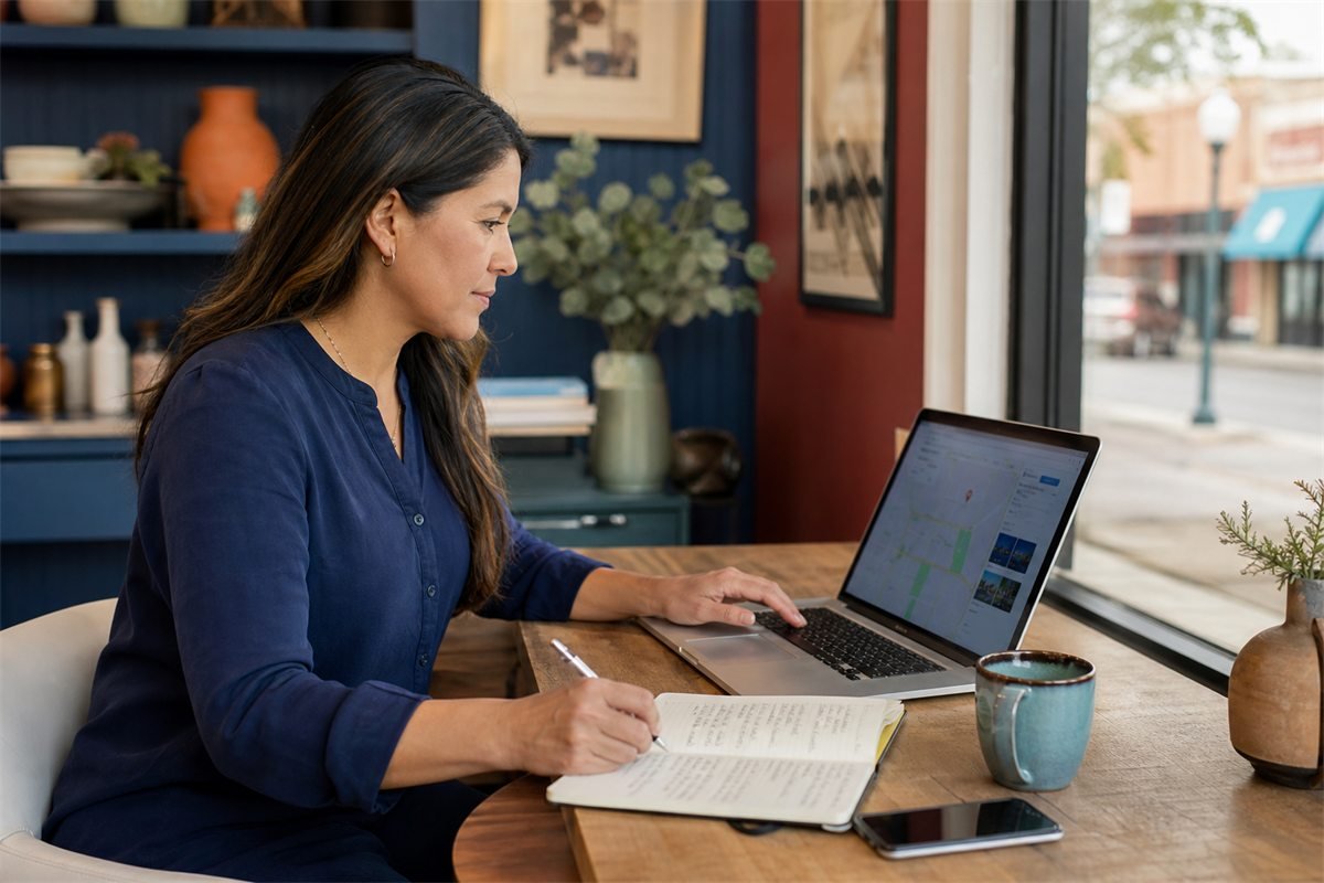 Texas business owner setting up a Google Business Profile